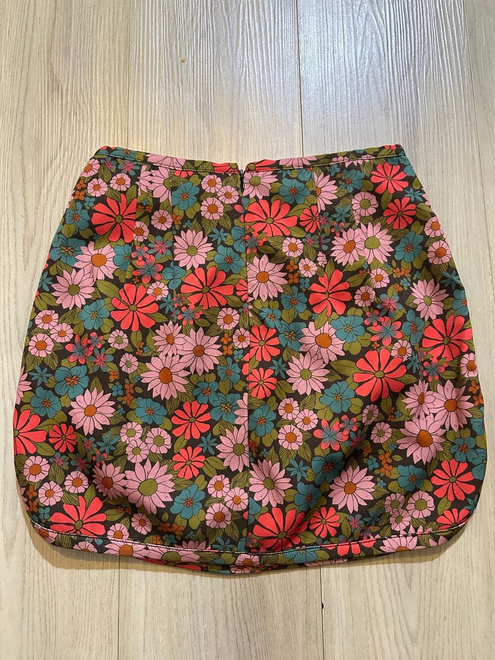 Natural Life Rachel Mini Skirt Womens XS Retro Floral Print Canvas Zip Up Short
